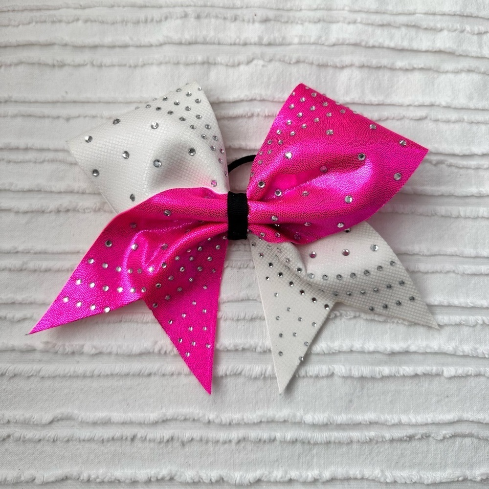 Pink and White Rhinestone Hair Bow